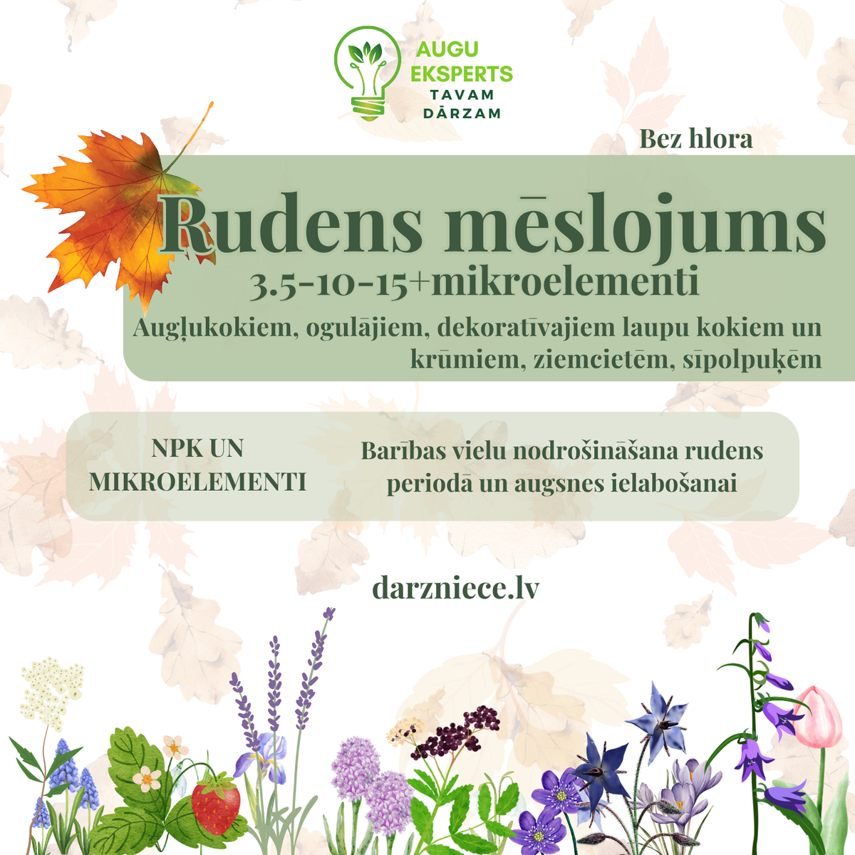 Rudens mēslojums 1 kg maiss vai 3 kg atkārtoti lietojamā spainītī