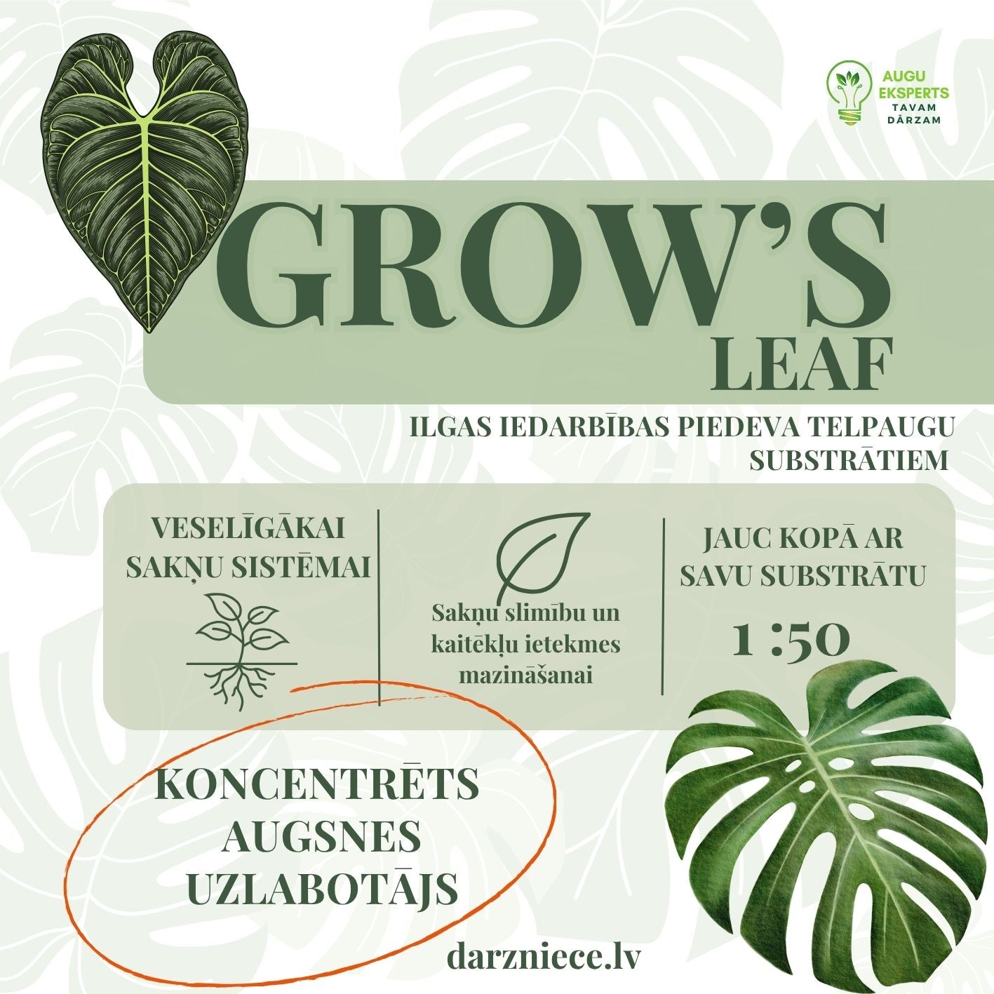 GROW's LEAF - koncentrēts augsnes uzlabotājs telpaugiem